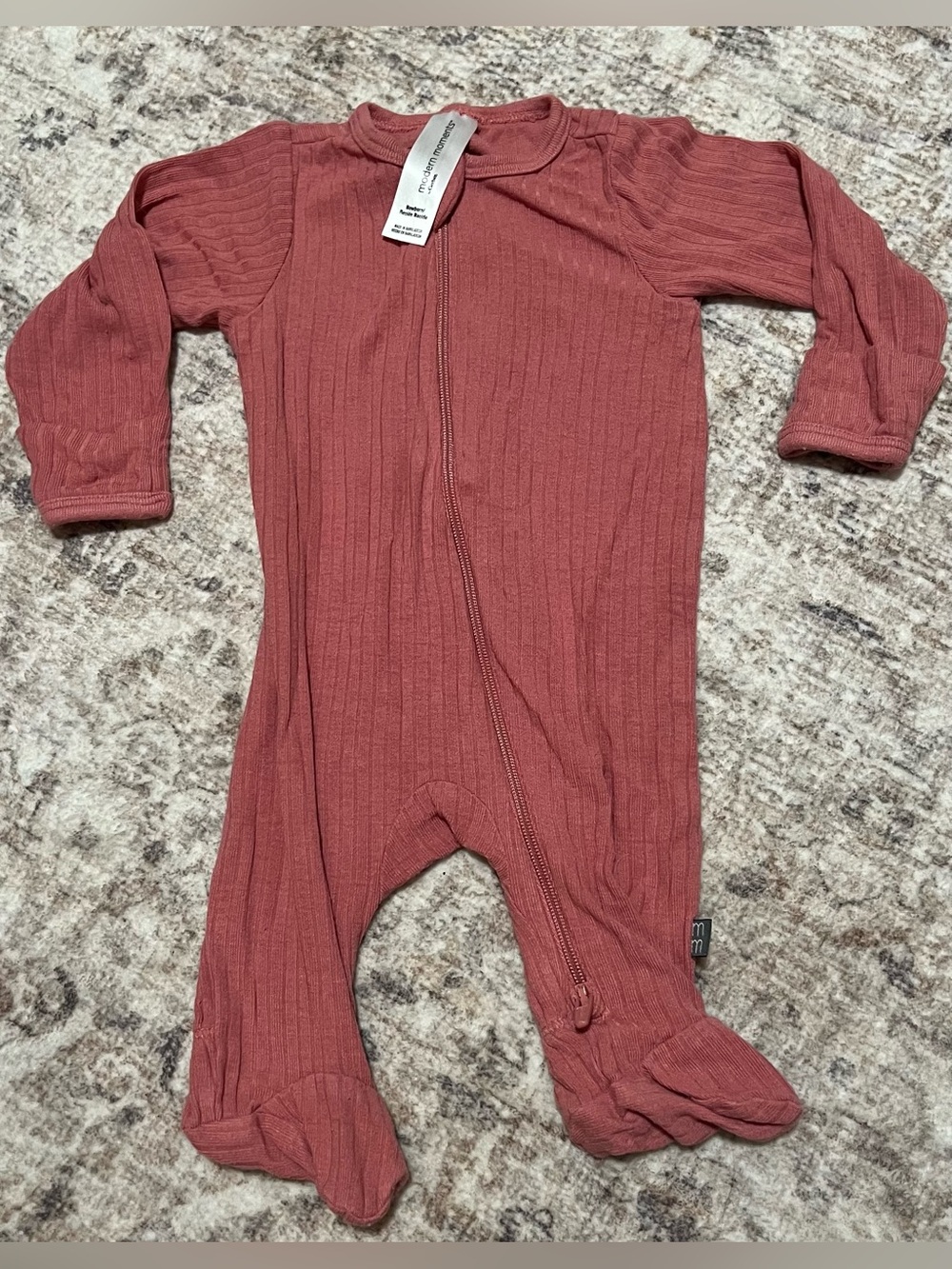 Ribbed Mauve-Pink Footed One-Piece Zipper Pajama for Kids